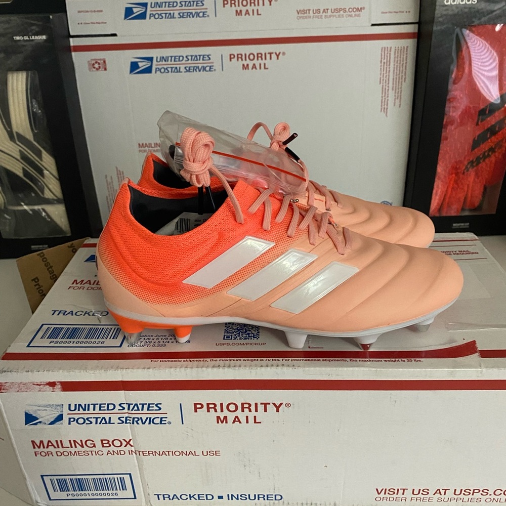 NEW never used. Adidas Copa 19.1 SG Orange Pink Peach Soccer Cleats Womens 5.5.